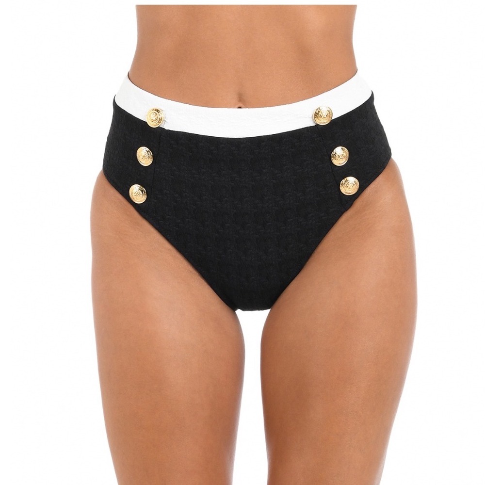 L'AGENCE Vanessa Color Blocked High Waisted Bikini Bottoms Black White Gold L